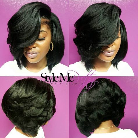 Voluminous Side-Parted Black Bob Bob Hairstyles For Black Women, Haircuts Women, Black Bob Hairstyles, Hairstyle Gallery, Relaxed Hair, Short Styles, Hairstyles For Black Women, Bob Haircuts, Girl Hair