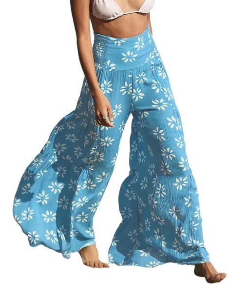 PRICES MAY VARY. Beautiful & Life - This womens palazzo pants is perfect for you to wear in the spring, summer, fall and winter , simple fashionable design, which shows your romance and feminine charm, suitable for all ages and various occasions Features - Elastic waist, front/back bow-tie ribbon, floral print/solid color, high waist, ruffle design, wide leg pants, loose fit, palazzo trousers, smocked beach pant, outdoor lounge pants, sleep night pants, sporting pants, made of lightweight, soft Womens Palazzo Pants, Floral Print Pants, Beach Boho, Belted Pants, Flowy Pants, Long Trousers, Pantalon Large, Boho Casual, Boho Summer