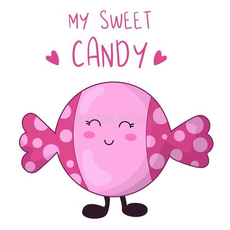 Candy Cartoon Sweets, Kawaii Lollipop, Flat Painting, Candy Cartoon, Dessert Bakery, Painting Cartoon, Candy Club, Collection Illustration, Cartoon Kawaii