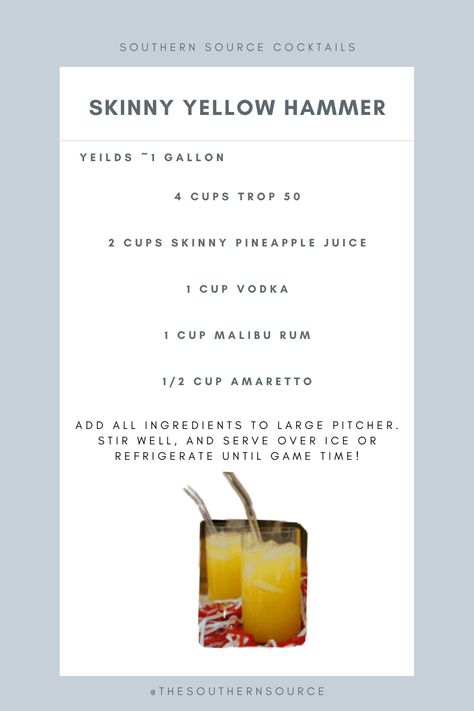 Cocktail Night Ideas, Yellow Cocktails, Yellow Drinks, Hot Spinach Artichoke Dip, Superbowl Ideas, Guacamole Deviled Eggs, Famous Drinks, Pride Party, Malibu Rum