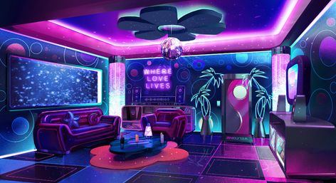 Cyberpunk Room Interiors, Vaporwave Interior, Vaporwave Bedroom, Vaporwave Room, Cyberpunk Room, Interior Design Lounge, Christina Wu, Vaporwave Art, Cyberpunk Aesthetic