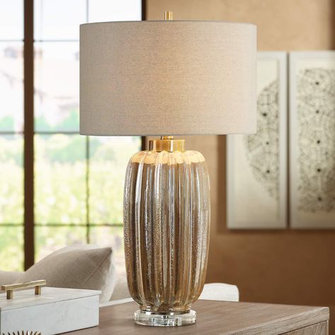 Uttermost Gistova Ivory and Rust Brown Ceramic Table Lamp - #32P24 | Lamps Plus Uttermost Lamps, Transitional Table Lamps, Brown Ceramic, Gold Table Lamp, Nightstand Lamp, Gold Table, Tall Vases, Desk Light, Ceramic Lamp