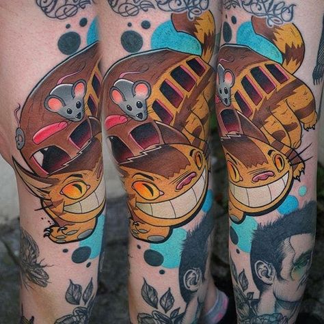 Catbus Tattoo, Totoro Tattoos, Japan Theme, Tattoo Character, Studio Ghibli Tattoo, Tattoo Anime, Ghibli Tattoo, Comic Tattoo, C Tattoo