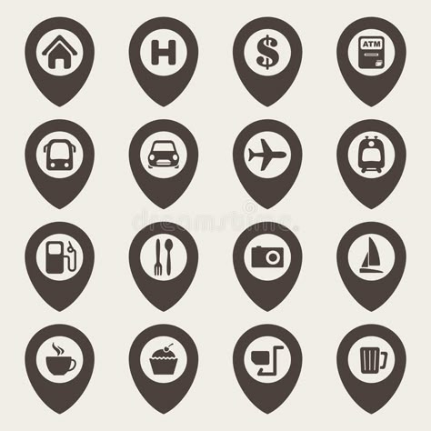 Map Icons Symbols, Map Icon, Map Logo, Pictogram Design, Elearning Design, Restaurant Icon, Mark Icon, Map Symbols, Navigation Map