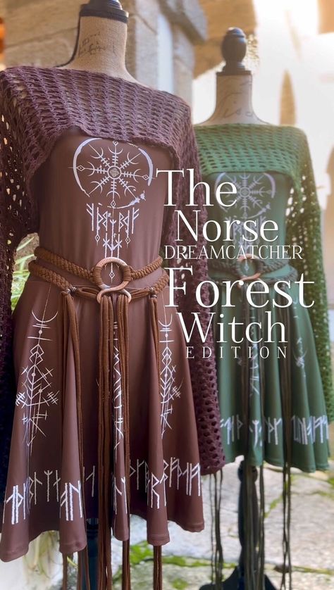 "NEW! Norse Dress Only! Viking dress, Norse Dreamcatcher Forest Witch, Norse Witch, Runes dress, Norse Pagan, Norse Wedding, Modern Viking  *This listing is for the Norse Dress ONLY,  The Full Set \"Dress +Shrug+Belt \" is available! If you want grab the Full Set, you can find it here: https://tribalwitchdesign.etsy.com/listing/1616838868 The Norse Dreamcatcher Forest Witch Ed. Norse Dress to impress ! The soft fabric and flared skirt give it an elegant twist that brings out the intricate design with a beautiful vibrancy. ATTENTION! The printed side is the outside, the inside of the dress is white. The fabric is similar to lycra, not cotton, not linen, not lining.  * 82% polyester, 18% spandex * Smooth and elastic fabric * Mid-thigh length flared skirt * Elastic waistline * Overlock seams, Viking Style Bridesmaid Dresses, Viking Wedding Gown, Celtic Bridesmaid Dresses, Norse Pagan Clothing, Norse Goddess Dress, Norse Outfit Female, Vikingcore Outfits, Celtic Clothing Women, Norse Witch Costume