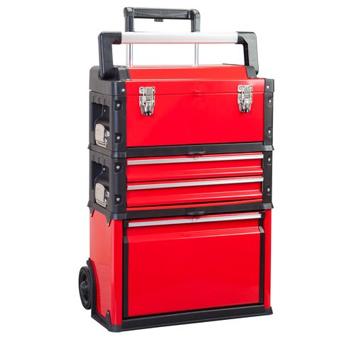 PRICES MAY VARY. Rolling tool box is made of rigid metal construction with strength testing and durability that can withstand everything you need for off-site jobs - keep your tools and equipment safe Overall dimensions measure 19.1"L x 12.2"W x 33"H; Rolling upright stackable toolbox is composed of 3 separate parts with multiple storage spaces. Removable separate design is used independently to meet your daily tool storage needs to separate in car backseat instead of laying all together to save Rolling Tool Box, Garage Workshop Organization, Garage Atelier, Tool Storage Cabinets, Portable Garage, Metal Tool Box, Tool Box Organization, Tool Cart, Tool Box Storage