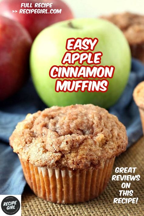 apple cinnamon muffin with apples in background Cinnamon Apple Recipes, Apple Cinnamon Muffins Recipe, Muffins Apple, Apple Muffin Recipes, Apple Recipes Easy, Apple Cinnamon Muffins, Cinnamon Muffins, Apple Muffins, Apple Dessert Recipes