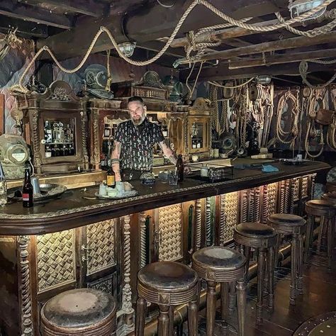 Viking Bar Ideas, Nautical Bar Ideas, Pirate Bar Ideas, Irish Pub Decor, Steampunk Bar, Pirate Bar, Nautical Bar, Boat Bar, Pub Interior