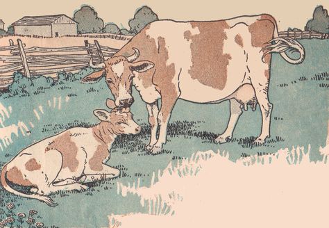 Vintage Cow Illustration, Storybook Illustration Vintage, Storybook Art Vintage, Cows Drawing, Cow Character, Cow Illustration, Storybook Art, Cow Art, Animal Sketches