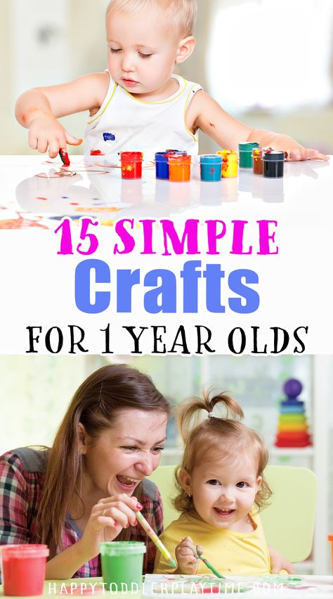 15 Super Simple Crafts for 1 Year Olds - Happy Toddler Playtime Crafts 1 Year, Arts And Crafts One Year Old, Arts And Crafts For 1 Year, One Year Old Painting Ideas, Art For One Year Olds Craft Ideas, Art With One Year Olds, Crafts For One Year Olds Simple, Crafts For Ages 1-3, One Year Old Art Activities