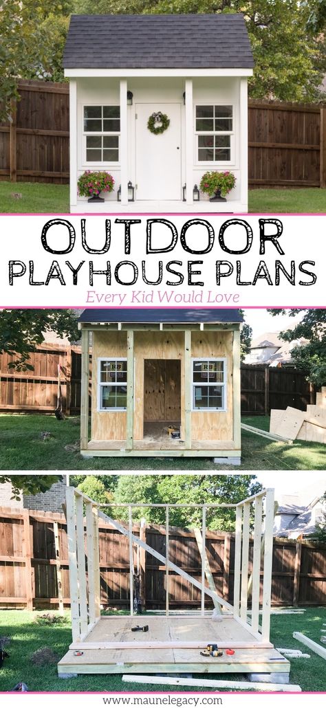 Wood Playhouse Plans, How To Build A Play House For Kids, Play House Diy Outdoor, Building A Playhouse Diy, Diy Play Houses, Garden Shed Playhouse, Diy Kid Playhouse Outdoor, She Shed Building Plans, Diy Kids Playhouse Plans