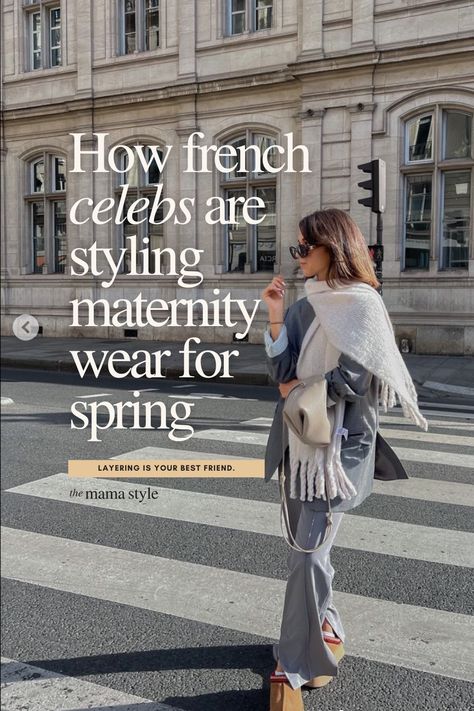 Looking for inspo from celebs for spring maternity style? Here's how the French girls style spring looks for chilly weather. Pregnant French Style, Italian Maternity Style, French Maternity Style Summer, Pregnancy Chic Outfits, European Maternity Style, Maternity Style 2024, French Pregnancy Style, French Maternity Style, Spring Pregnancy Outfits