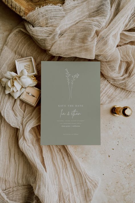 Sage Green Save The Date, Green Save The Date, Boho Save The Date, Green Wedding Colors, Spring Wedding Invitations, Sage Wedding, Save The Date Template, Green Wedding Invitations, Sage Green Wedding