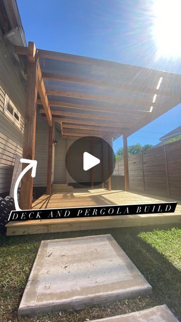 Jb Aguilar on Instagram: "Deck and Pergola Build! The final piece to this backyard! 😬 #diy #deck #pergola #coveryourpergola #cedar #lumber #treatedlumber" Deck Pavilion Ideas, Slanted Pergola Ideas, Diy Wooden Pergola, Garden Lean To, How To Build A Pergola, Pergola Deck Ideas, Diy Deck Pergola, Diy Pergola Attached To House, Pergola Roof Ideas