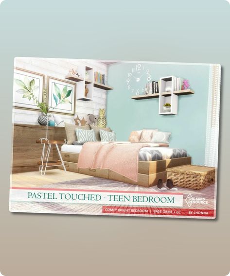 Sims 4 Pastel Touched – Teen Bedroom /TSR CC only/ Bright, comfy teen room in pastel pink and blue colors. CC used! Please, read the Required section. Price: 13 327 Size: 6 x 5 Short walls Revision: 2 Filesize: 60 KB Author: Lhonna #furniture #bright #sims4cc #gaming #sims4 #bedroom Sims4 Bedroom, Hall House, Sims 4 Cc Download, Tools And Toys, Best Sims, Teen Room, Teen Bedroom, Sims 4 Cc, Sims 4 Custom Content