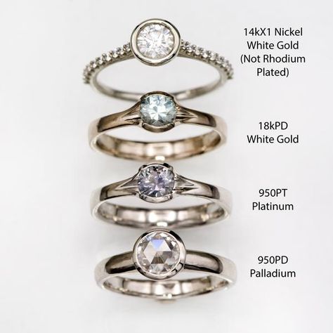 white precious metal comparioson, palladium vs platinum vs 18kPD and 14k Nickel alloy Palladium Ring, Palladium Metal, Urban Wedding Venue, Customizable Jewelry, Wedding Venue Inspiration, Top 10 Engagement Rings, Space Wedding, Urban Wedding, Ring Ideas