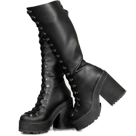 PRICES MAY VARY. {Size/Address}Dear customer, please sure choose the correct size/address for your favorite Knee High Boots before you decide bring this Wide Calf Boots home. {Design}These Wedge Boots feature chic chunky heels,round toe,adjustable lace up,rubber sole,wedge heel design. {Material}The soft synthetic lining of these Platform Boots for Women wicks away moisture, offers a comfortable next- to- skin feel, and provides cushioning to give feet comfort.Goth Boots have a fashionable and c 7 Inch Platform Boots, Goth Looks Outfits, Misa Costume, Punk Combat Boots, Black Boots High, Soft Goth Outfits, Gothic Platform Boots, Heal Boots, Halloween Costumes Amazon