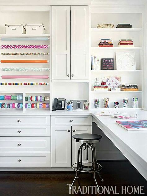 DIY Gift Wrapping Station & Storage Ideas | The Inspired Room Organized Craft Room, Laundry Craft Rooms, Gift Wrapping Station, Modern Laundry, Dream Craft Room, Craft Room Design, Scrapbook Room, Office Crafts, Hobby Room