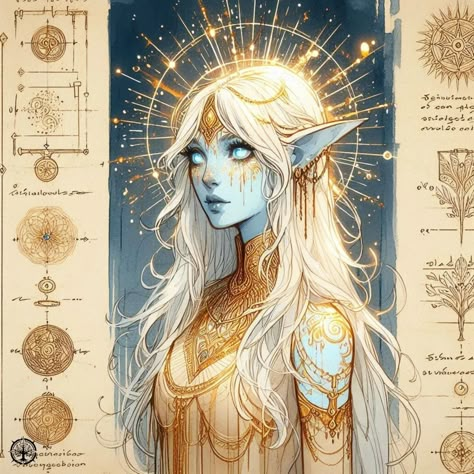 Field Guide | Volume II | Pages 53 - 56: "The Lumenaeic Magistocracy" #aiart #aiartwork #aiartcommunity #aiconceptart #fantasy #fantasycreature #fantasyart #fieldguide #beastiary #light #gold #heavenly #golden #bright #hummingbird #elf #elven Elf Goddess, Artbook Ideas, Gods Design, Dm Tips, Dnd Concept, Dnd Dm, Dnd Druid, Fae Folk, Elves Fantasy