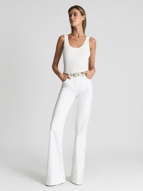 Women Jeans - REISS Netherlands White Flare Jeans Outfit, White Bootcut Jeans, Flare Jeans Outfit, White Flared Jeans, Trainers Outfit, White Flares, Jeans Outfit, Women Denim Jeans, Silhouette Machine