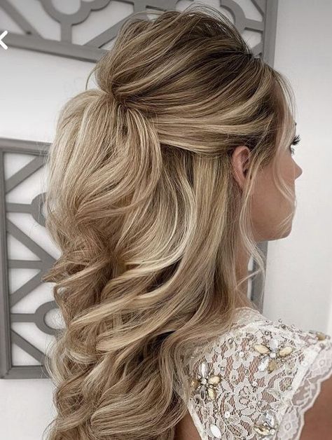 Romantic Wedding Hairstyles, Mother Of The Bride Hairdos, Partial Updo, Mother Of The Groom Hairstyles, Wedding Hair Half, Wedding Hair Up, Guest Hair, Mother Of The Bride Hair, Romantic Wedding Hair