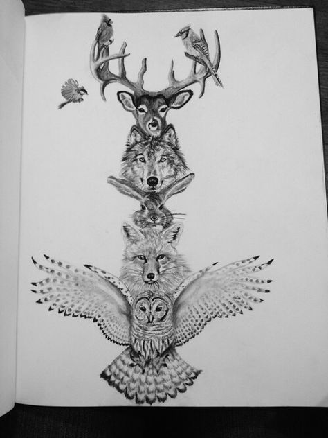 Animal totem Pole drawing art... Want this as sleeve!!!!                                                                                                                                                      More Totem Pole Drawing, Grinch Tattoo, Drawings Of Animals, Hirsch Tattoo, Totem Tattoo, Tier Tattoo, African Tattoo, Tattoo Animal, Irish Tattoos