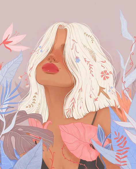 Female Portraits by Karina Yashagina | Daily design inspiration for creatives | Inspiration Grid Female Portraits, Digital Painting, A Woman, Flowers, Hair, Pink, White, Design, Art