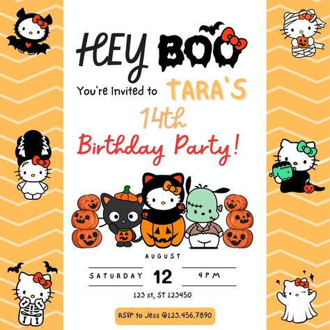 Birthday Sanrio, Kitty Invite, Birthday Kawaii, Preteen Birthday, Kitty Birthday Party, Hello Kitty Birthday Party, Halloween Birthday Invitations, Paper Dolls Diy, Bunny Birthday