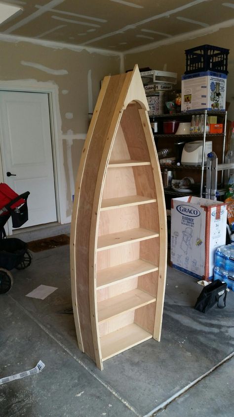 Wood Boats For Sale, Canoe Bookshelf, Boat Shelf Decor, Canoe Shelves, Boat Shelves, Boat Bookshelf, Boat Bookcase, Boat Shelf, Boat Furniture