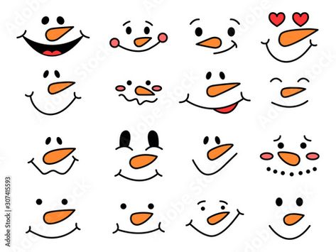 Stock Image: Cute snowman faces - vector collection. Funny snowman emotions. Snowman heads. Vector illustration isolated. Snowman Faces Template, Snow Man Face, Cute Snowmen Drawings, Cute Snowman Faces, Printable Snowman Faces, Painting Characters, Draw A Snowman, Class Christmas Gifts, Snowman Cartoon