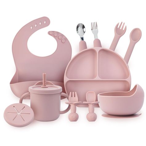 PRICES MAY VARY. 👍【100% Health-safe Food-grade Silicone】Dear Parents! We understand your concern for your little baby's health. That’s why we have designed this healthy and safe silicone baby feeding set. The baby cutlery set is phthalates/PVC/lead/BPA free and does't contain harmful chemicals. You can safely let your baby use it! 🥣【13 pcs Set Contains Everything Your Baby Needs】This Silicone baby feeding set contains a 4-compartment suction plate, suction bowl, straw sippy cup with 2 lids, ad Baby Self Feeding, Toddler Utensils, Nursing Room, Baby Utensils, Baby Feeding Set, Dear Parents, Utensils Set, Baby Spoon, Led Weaning