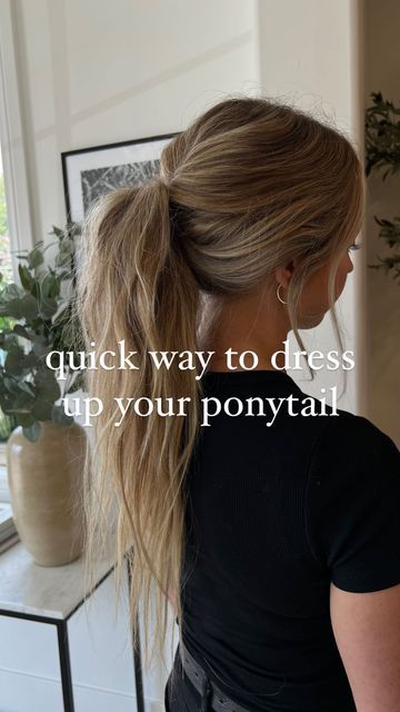 Not Boring Ponytail, Easy Dressed Up Ponytail, Different Ways To Do Ponytails, Flip Through Ponytail, Ponytail Work Outfit, How To Dress Up A Ponytail, Cute Ponytails For Long Hair Straight, Cute Straight Ponytail Hairstyles, Dress Up Ponytail