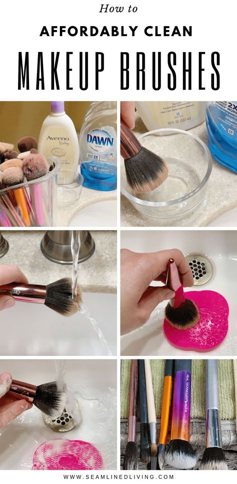 How to Affordably Clean Your Makeup Brushes at Home without Expensive Products! - Seamlined Living  #makeup #makeuptips #makeuptipsandtricks #makeupforbeginner #makeuptutorial #makeuphacks #makeup How To Clean Makeup Brushes At Home, Clean Makeup Brushes, How To Wash Makeup Brushes, Diy Makeup Brush, Makeup Brush Uses, Make Your Own Makeup, Makeup Hacks Beauty Secrets, Best Makeup Brushes, Brush Cleanser