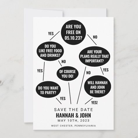 Funny Save The Date Ideas, Save The Date Funny, Funny Flow Charts, Funny Save The Dates, Unique Save The Dates, Flow Chart, Simple Wedding Invitations, Free Birthday Invitation Templates, Free Birthday Invitations