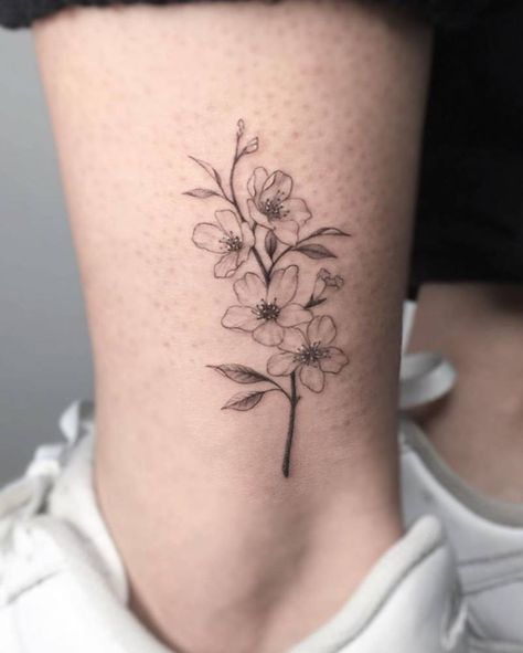 Sakura Tattoo, Simple Tattoos For Women, Bookish Tattoos, Ribcage Tattoo, Ankle Tattoo Small, Birth Flower Tattoos, Blossom Tattoo, Cherry Blossom Tattoo, Collar Bone Tattoo