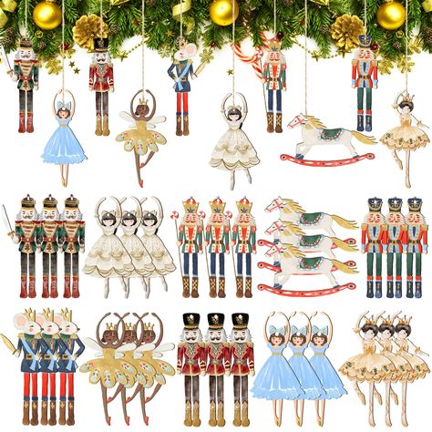 PRICES MAY VARY. Retro Design: Christmas hanging ornaments adopt classic Christmas elements of nutcrackers and so on, which are vivid and lifelike; They combine retro style and Christmas elements, as well as retro colors and classic design, bringing you visual enjoyment and add vitality to your space Sufficient Quantity and Rich Style: package includes 40 pieces of vintage Christmas tree ornaments in 10 styles, 4 pieces per style, as well as 40 ropes for easy hanging; Sufficient amount and rich Nutcracker Christmas Tree, Nutcracker Figures, Watercolor Holiday, Nutcracker Decor, Nutcracker Christmas Decorations, Ballerina Ornaments, Vintage Nutcrackers, Christmas Tree Tops, Christmas Tree Hanging