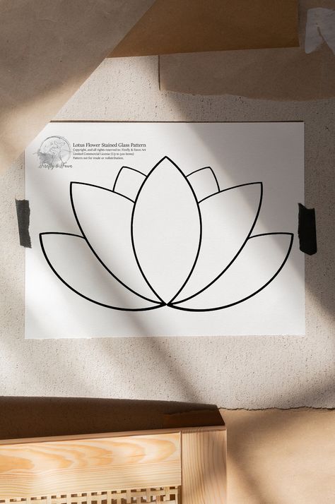 "Digital Download of PDF file, instant access after purchase.  **NO PHYSICAL ITEM WILL BE DELIVERED** Beginner level pattern of a Lotus Flower for stained glass designs. Size: 8.5\" x 11\", but can be resized as needed and printed at home or local printing shop.  Partial commercial license (Up to 500 items)  included for stained glass creations. Pattern itself cannot be resold or shared.  *Please DO NOT share, redistribute, or sell this pattern* (Copyright Firefly and Fawn ART.)" Lotus Flower Stained Glass Pattern, Lotus Stained Glass Pattern, Stained Glass Lotus Flower, Stained Glass Art Patterns Templates, Bee Stained Glass Pattern, Beginner Stained Glass Patterns, Flower Stained Glass Pattern, Tiffany Vitray, Stained Glass Lotus