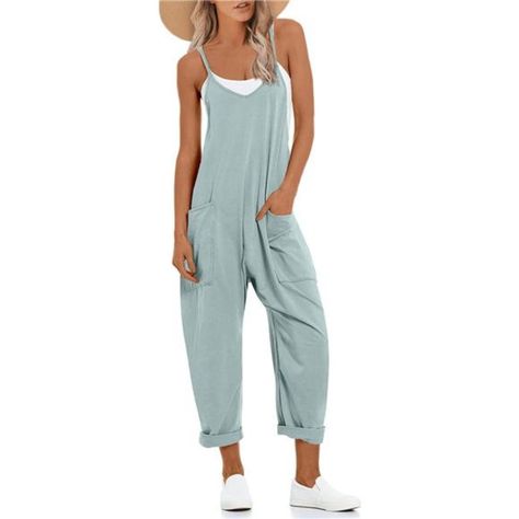 *Material: This Stretchy Jumpsuits For Women Is Made Of Breathable And Soft Fabric, Lightweight And Comfy. Suitable For Spring And Autumn *Features: Adjustable One Piece Jumpsuits For Women.Deep V Neck; Comfy & Baggy Overalls; Wide Leg Long Harem Pant Rompers For Women; Loose Fit Design; Two Big Side Pockets; Low Crotch; Solid Color; Lounge Sleeveless Jumpsuit With Adjustable Spaghetti Strap *Occasions:Suitable For Daily Wear, Shopping, Beach, Party, Dating, Vacation, Club, Night Out, Lounge Hom Casual Summer Rompers, Baggy Overalls, Summer Jumpsuit Casual, Harem Pants Jumpsuit, Womens Jumpsuits Casual, Casual Rompers, Pants With Pockets, Casual Jumpsuit, Sleeveless Jumpsuits