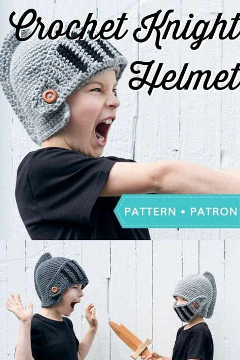 Crochet Viking Hat, Newsboy Hat Pattern, Costume Crochet, Crochet Hats For Boys, Crochet Mens Hat, Easy Beginner Crochet Patterns, Knight Helmet, Hello Kitty Crochet, Crochet Men