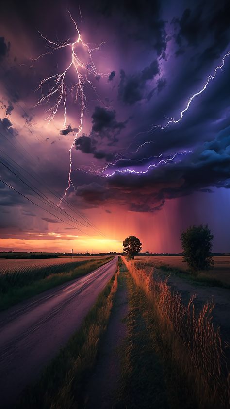 A road in the middle of a storm Pretty Storm Pictures, Storm Pictures Thunderstorms, Lightning Asethic, Road Wallpaper Backgrounds, Storm Astethic, Storm Wallpaper Aesthetic, Lightning Wallpaper Aesthetic, Lightning Storm Aesthetic, Thunder Storm Aesthetic