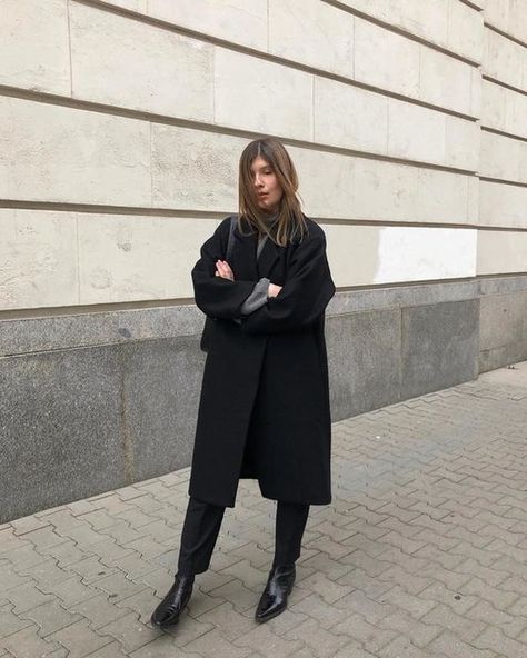 OVERSIZED BELTED WOOL COAT - Black - Coats - COS WW Belted Coat Outfit, Black Wool Coat Outfit, Long Black Coat Outfit, Oversized Coat Outfit, Wool Coat Outfit, Black Coat Outfit, Puffer Outfit, Belted Wool Coat, Fashion 23