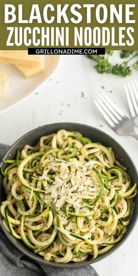 Blackstone Zucchini Noodles is healthy side dish that cooks perfectly on the griddle. Add seasoning or pasta sauce for a delicious recipe. Make these zoodles zucchini noodles as an easy side dish on your griddle. Cook them al dente for the best flavor with simple seasoning. These easy steps will result in delicious and easy to make zucchini pasta. #grillonadime #zucchininoodles #blackstonezucchininoodles Cook Zucchini Noodles, Zucchini Noodle Recipes, Marinara Sauce Recipe, How To Cook Zucchini, Zoodle Recipes, Griddle Recipes, Gluten Free Sides Dishes, Healthy Side Dish, Grilled Zucchini