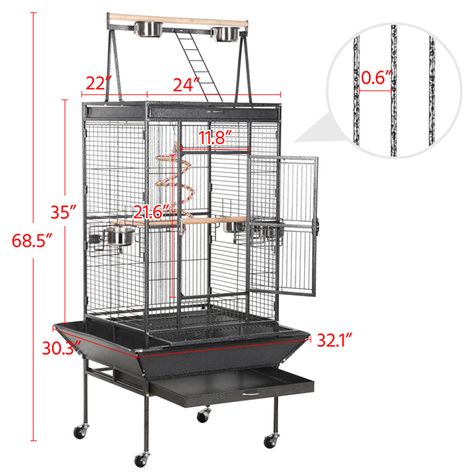 68" Yaheetech Large Play Top Bird Cage for Parrot, Finch & Cockatoo - Walmart.com - Walmart.com Large Parrot Cage, Cockatiel Cage, Cockatiel Bird, Bird Cage Stand, Large Bird Cages, Metal Grill, Amazon Parrot, Grey Parrot, Parrot Cage