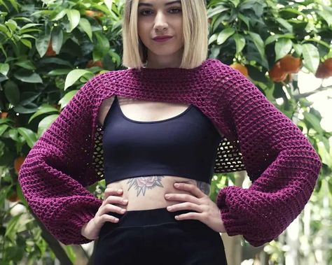 Mesh Summer Super Cropped Top Crochet Pattern Bolero Haken, Super Cropped Sweater, Crochet Arm Warmers, Super Crop Top, Crochet Bolero Pattern, Crochet Shrug Pattern, Shrug Pattern, Crop Top Pattern, Crochet Crop Top Pattern