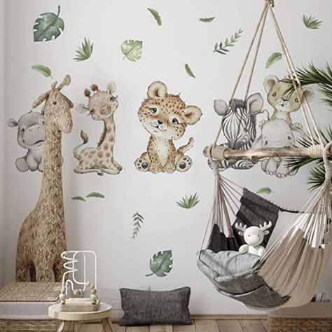 Baby Safari Animals Wall Decals Stickers, African Jungle Elephant,Zebra, Giraffe,Hippo, Lion, 🦁Leopard Safari Themed Nursery Boys, Diy Baby Shower Decorations Boy, Safari Animal Wall Decals, Jungle Elephant, Baby Safari Animals, Safari Baby Shower Boy, Crib Decoration, African Jungle