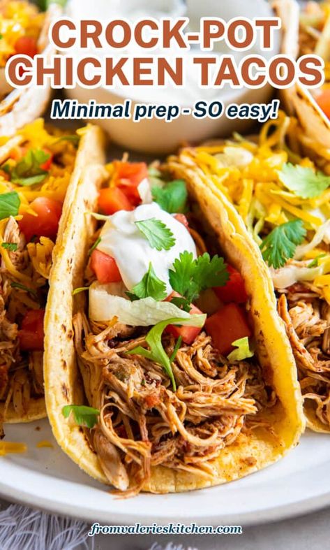 Nashville Recipes, Pulled Chicken Crock Pot Recipes, Easy Chicken Tacos, Easy Tacos, Crockpot Pulled Chicken, Mexican Entrees, Chicken Tacos Recipe, Taco Chicken, Chicken Tacos Easy