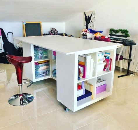 Craft Table With Storage Craft Table With Storage, Sewing Craft Table, Diy Craft Table, Craft Tables With Storage, Craft Room Tables, Ikea Craft Room, Ikea Crafts, Sewing Desk, Craft Table Diy