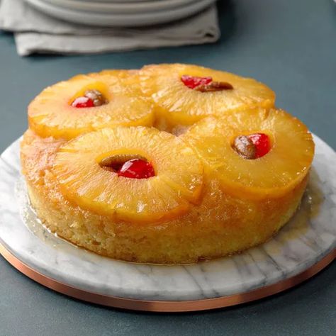 Mini Pineapple Upside-Down Cake Recipe: How to Make It Mini Cake Recipes, Pineapple Upside Down Cakes, Mini Pineapple Upside Down Cakes, Upside Down Cakes, Mini Lemon Cheesecakes, Chocolate Peppermint Cake, Mini Cake Recipe, Mini Caramel Apples, Favorite Holiday Desserts