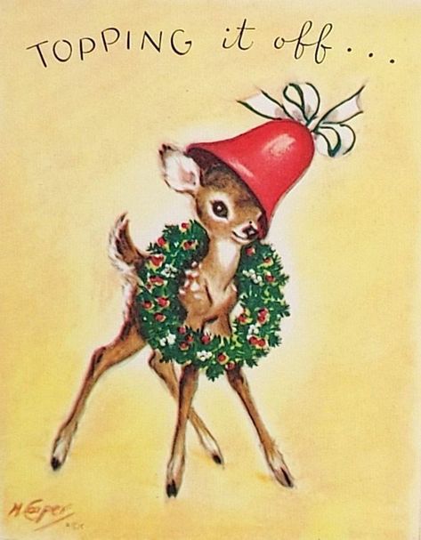 Vintage Elf Illustration, Vintage Reindeer Images, Christmas Deer Illustration, Marjorie Cooper, Modern Christmas Theme, Reindeer Illustration, Reindeer Drawing, Christmas Boards, Vintage Woodland