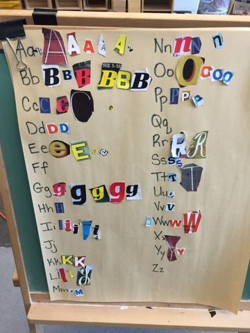 Simple, on-going collage alphabet chart using environmental print from magazines. Alphabet Books For Preschool To Make, Environmental Print Activities, Collage Alphabet, Prek Literacy, Abc Centers, Environmental Print, Alphabet Chart, Kindergarten Letters, Alphabet Recognition